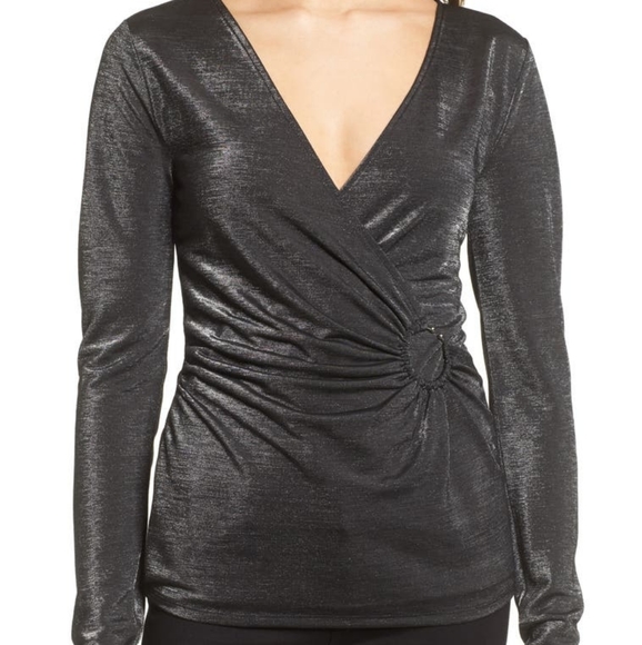 Trouve Tops - NWT TROUVE METALLIC FAUX WRAP TOP SIZE XS